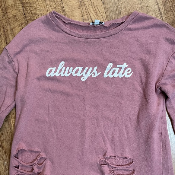 Jordann Pink Distressed Sweatshirt with graphic “always late” - Picture 11 of 13